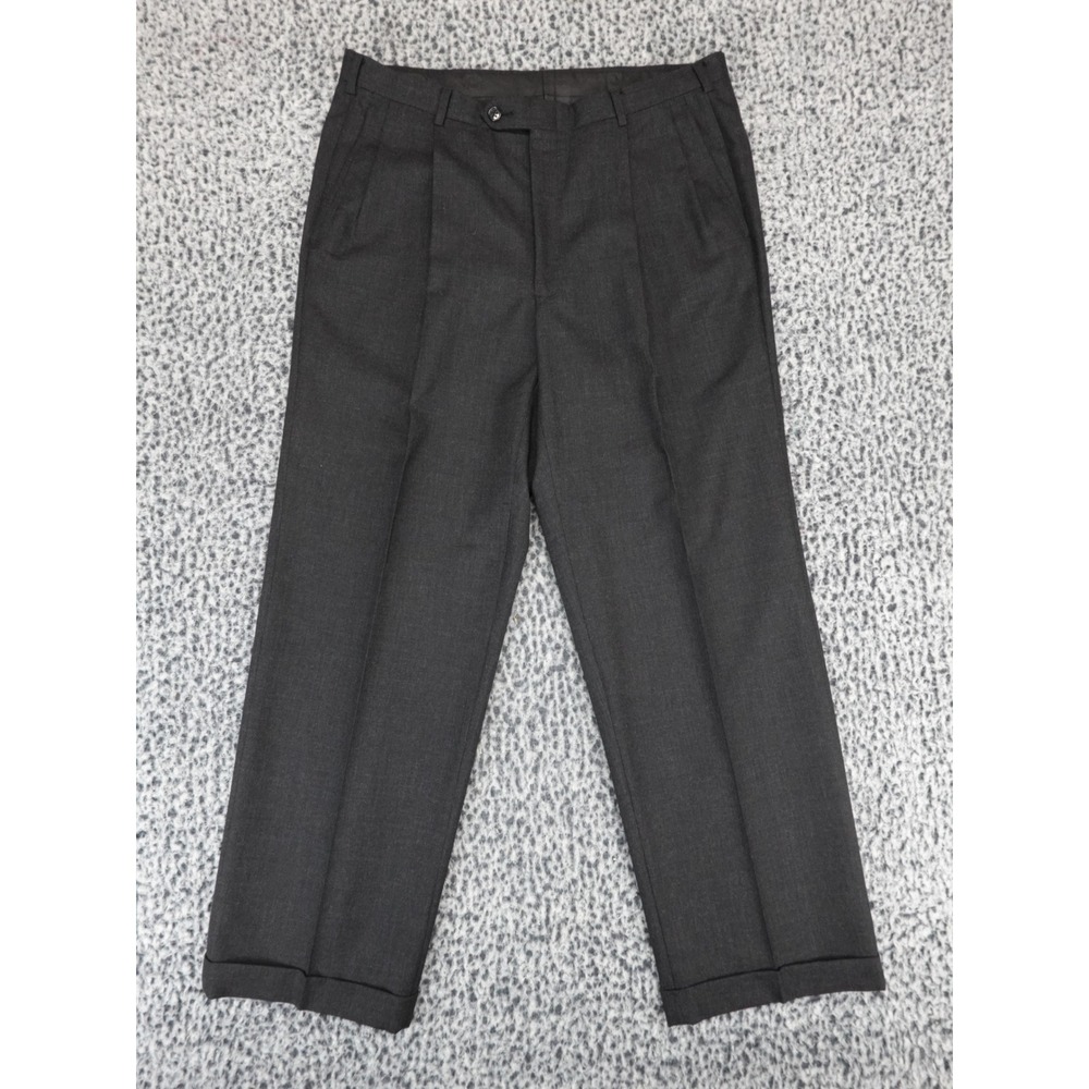 Dawson & Roberts Mens Pleated Wool Dress Pants 35x29 Charcoal Gray Cuffed Hem